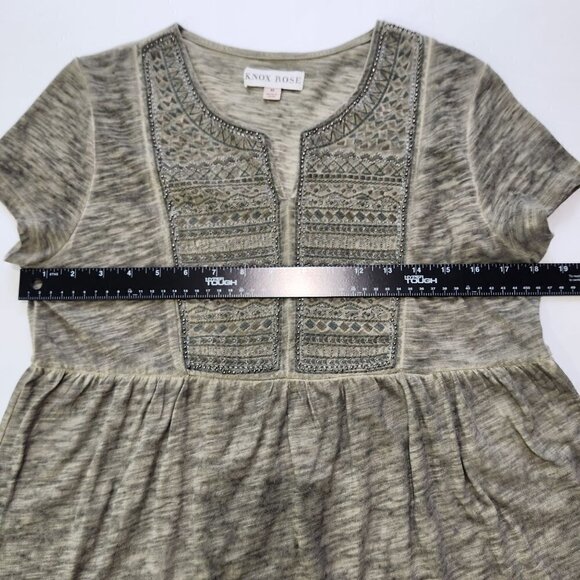 Knox Rose Embroidered Babydoll Top Women M Beaded‎ Garment Dyed Green - Picture 6 of 11
